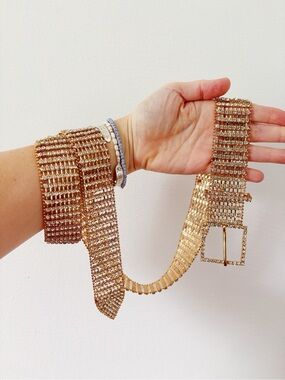 Vintage Gold Rhinestone Mesh Belt